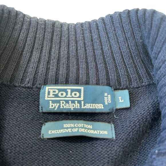 Polo Ralph Lauren 100% Cotton Navy Blue Knit Zip Preppy Sweater Mens Large - Picture 6 of 7